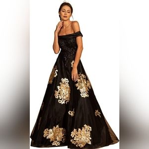 FLORAL SEQUIN LONG OFF THE SHOULDER DRESS BY GLS GLORIA GL2542ELIZABETH K GL